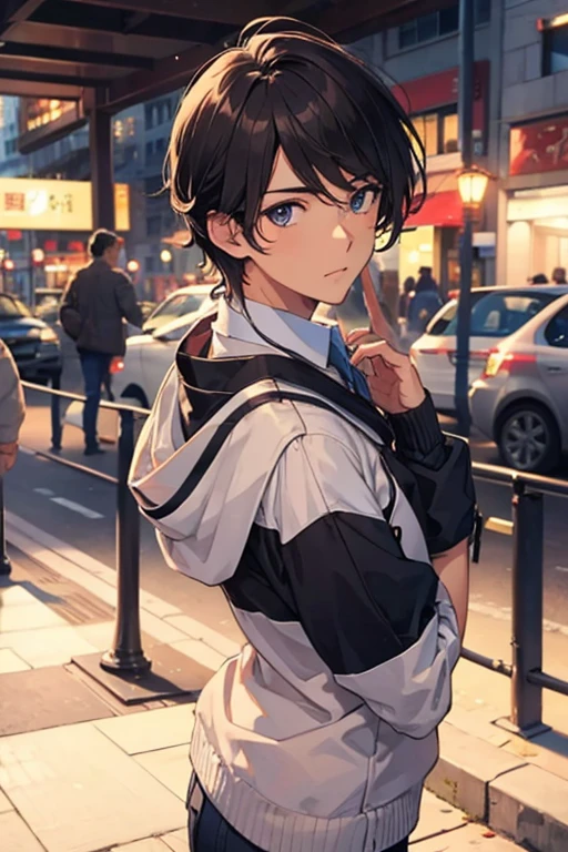 handsome face、look back