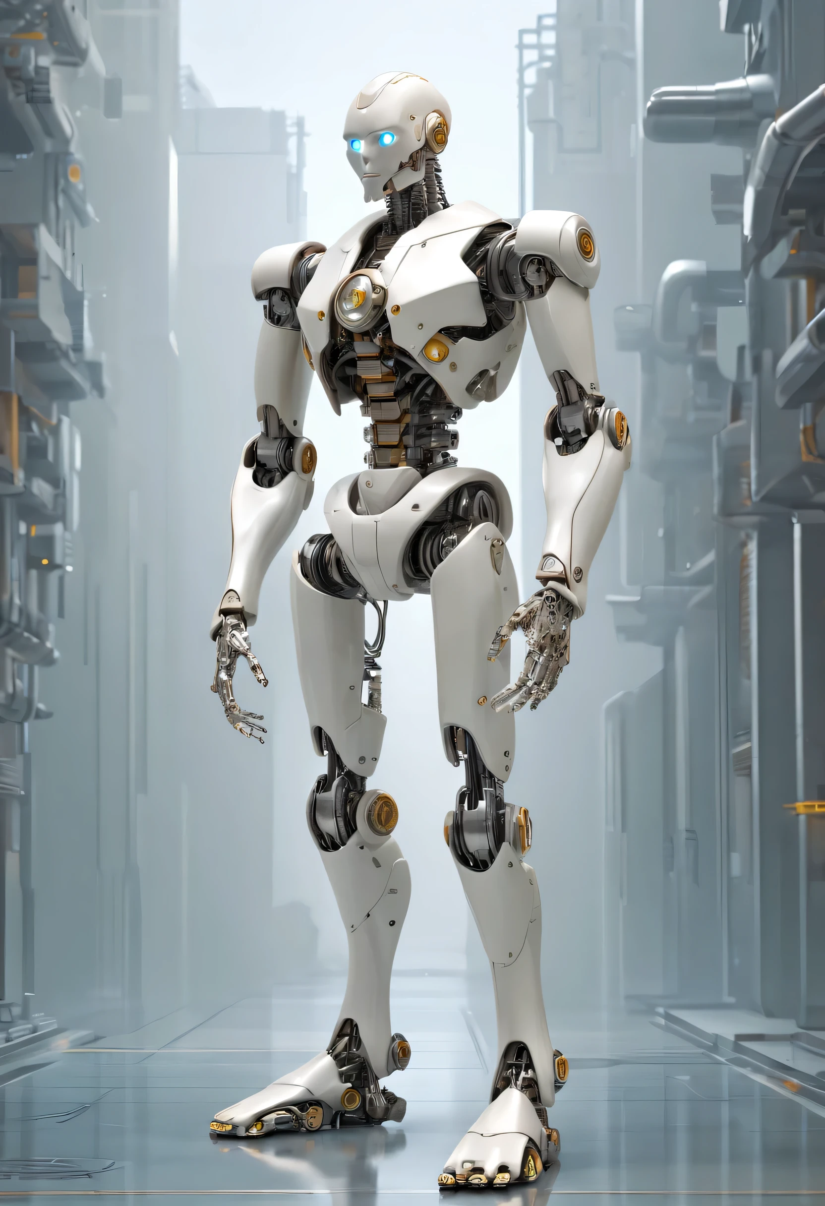 Translucent Ethereal Mechanical Man,rapaz futurista,Mechanical joints,mecha-rapaz,corpo inteiro, firm feet, fundo urbano futurista