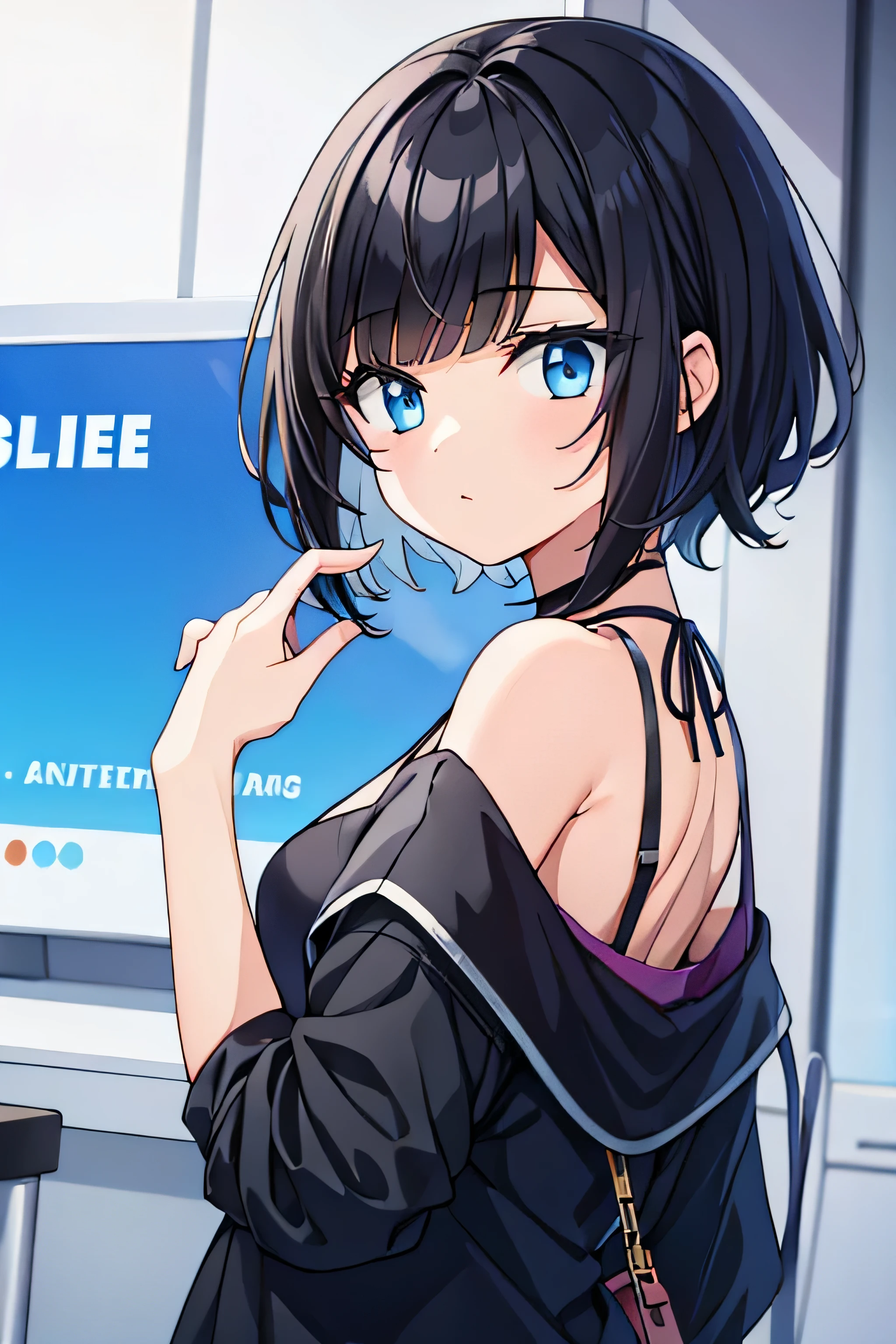 chill girl black short hair