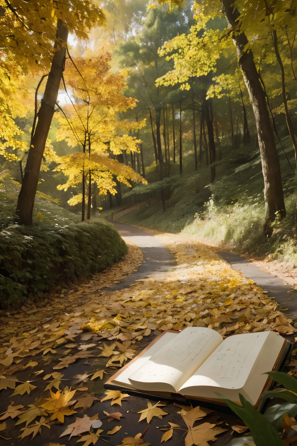 autumnal,sketchbook,falling leaf,a sense of atmosphere,amarelo,warm,kids drawing,Painter,sketchbook,the woods,ln the forest,landscape,China-style