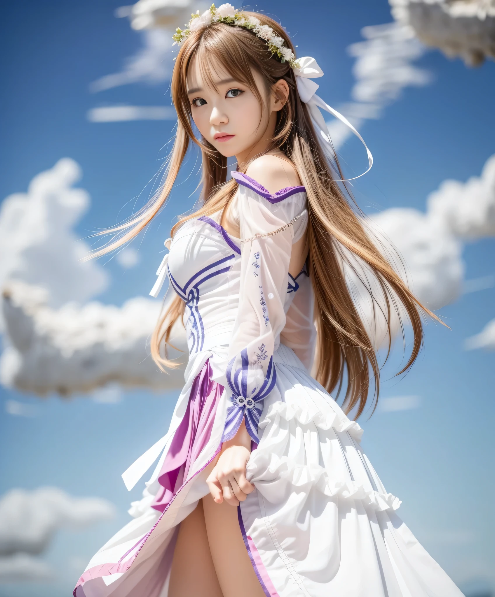 28-year-old Yuki Asuna,Have beautiful eyes , standing in front of the sky