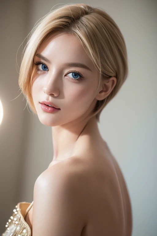 portrait, Side body, 25 year old Prince Elfa of Celta close up, colorful..........born, Beautiful woman, blue eyes, Semi-open strawberry lip, (short blonde hair), ((detailed face)), ((detailed faceの特徴)), (detailedな薄い肌), pale skin, (cold color), reflection, (Shot with the masterpiece Canon EOS R5 (detailed) (fotos realistas) (detaileds detalhados) Mora A 50mm | | | | | | | | |, f/2.8, HDR, (8K) (wallpaper) (cinematic lighting) (dramatic lighting) (sharp focus) (Complex), photo shoot ..........born, photo shoot ..........born, photo shoot gigachade, Camera Pose, 8K UHD, Digital single-lens reflex camera, high quality, Grain films, fujifilm XT3, film Stock Photo 4 Kodak Portra 400 Camera f1.6 color rich lenses surreal texture　dress like a vogue model