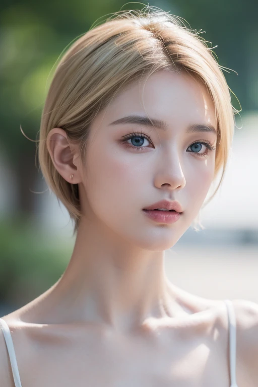 (Masseter muscle film:1.3)、(8K、真实感、Original photography、quality: 1.4)、(1个Giant Breast Girl)、beautiful countenance、Delicate face shape，(lifelike face)、(A blonde short haircut:1.3)、Beautiful hairstyle、Real eyes beautiful details、（real looking skin）、Beautiful skinlack sweater、超高分辨率、Surreal、high detal、the golden ratio，8K quality，Nikon D800