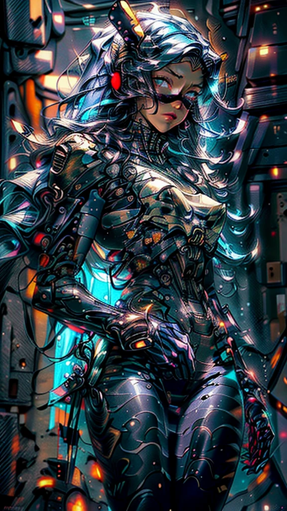 Realistic, perfect masterpiece, high quality, high resolution, highest image quality, 8k hd,
1girl,
Long dark blue hair, yellow eyes, glowing eyes, parted lips, blush,
Cybernetic suit, mecha long skirt, armored dress, masks, Wild full-coverage helmets
Night, flowers, sun, sunlight,
Highly detailed background