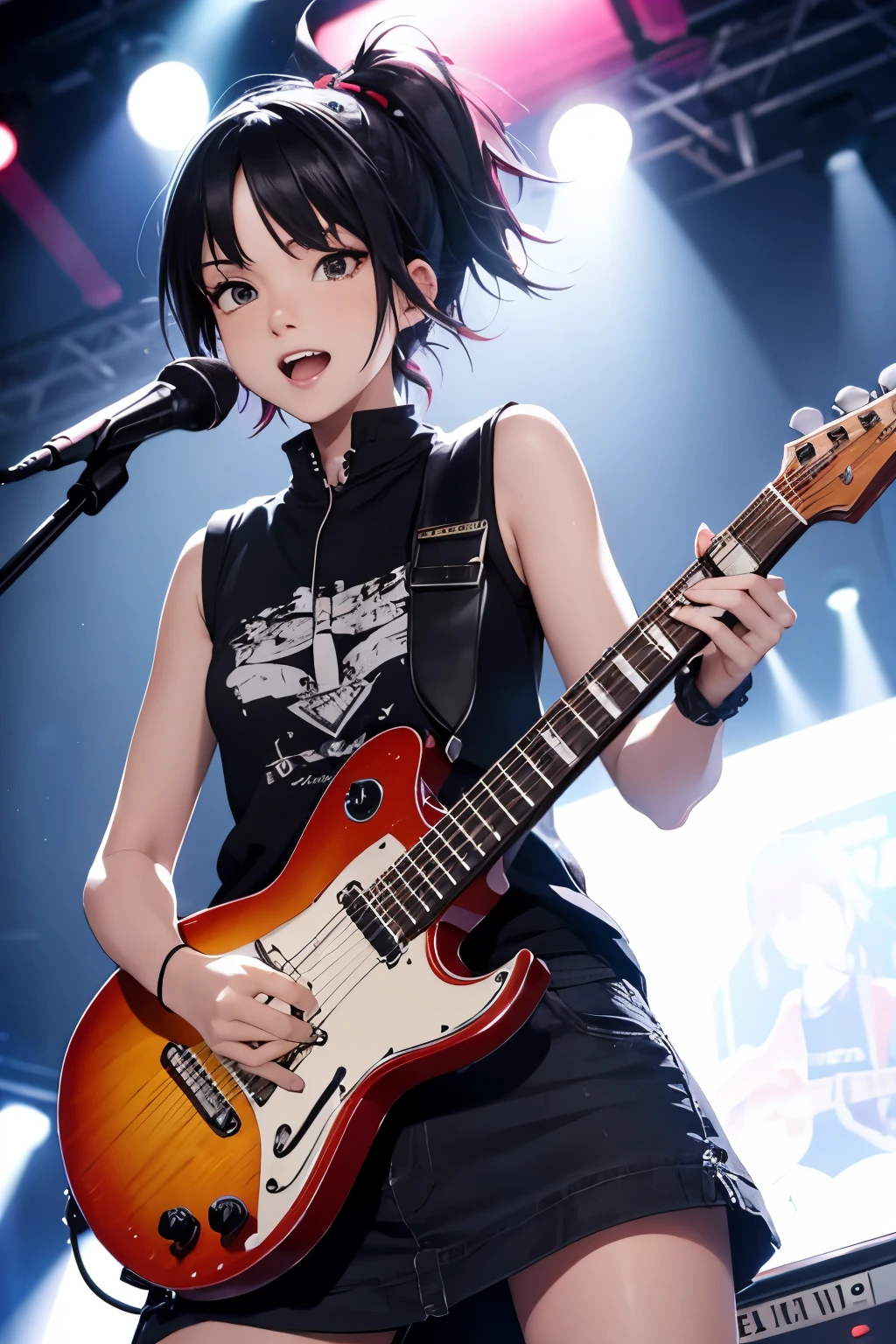 tomboy punk girl holding guitar in concert