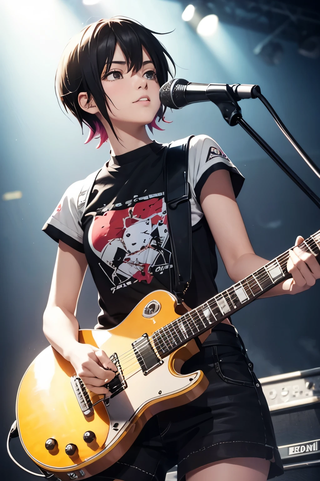 tomboy punk girl holding guitar in concert
