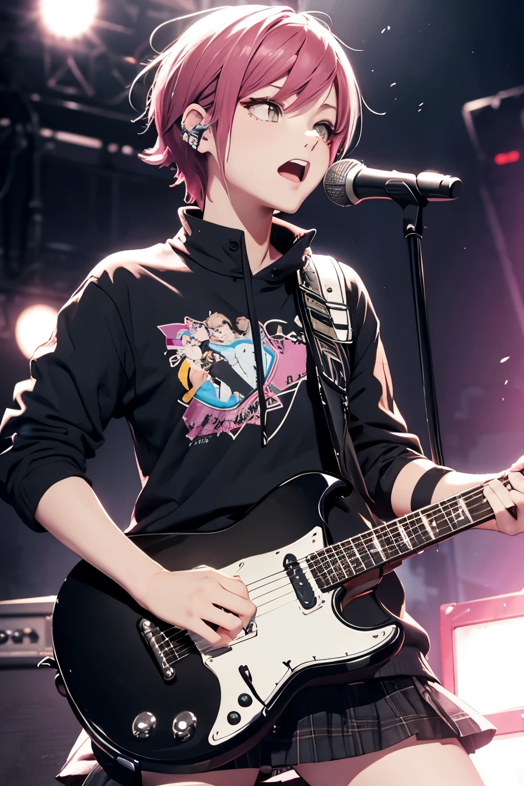 tomboy punk girl holding guitar in concert