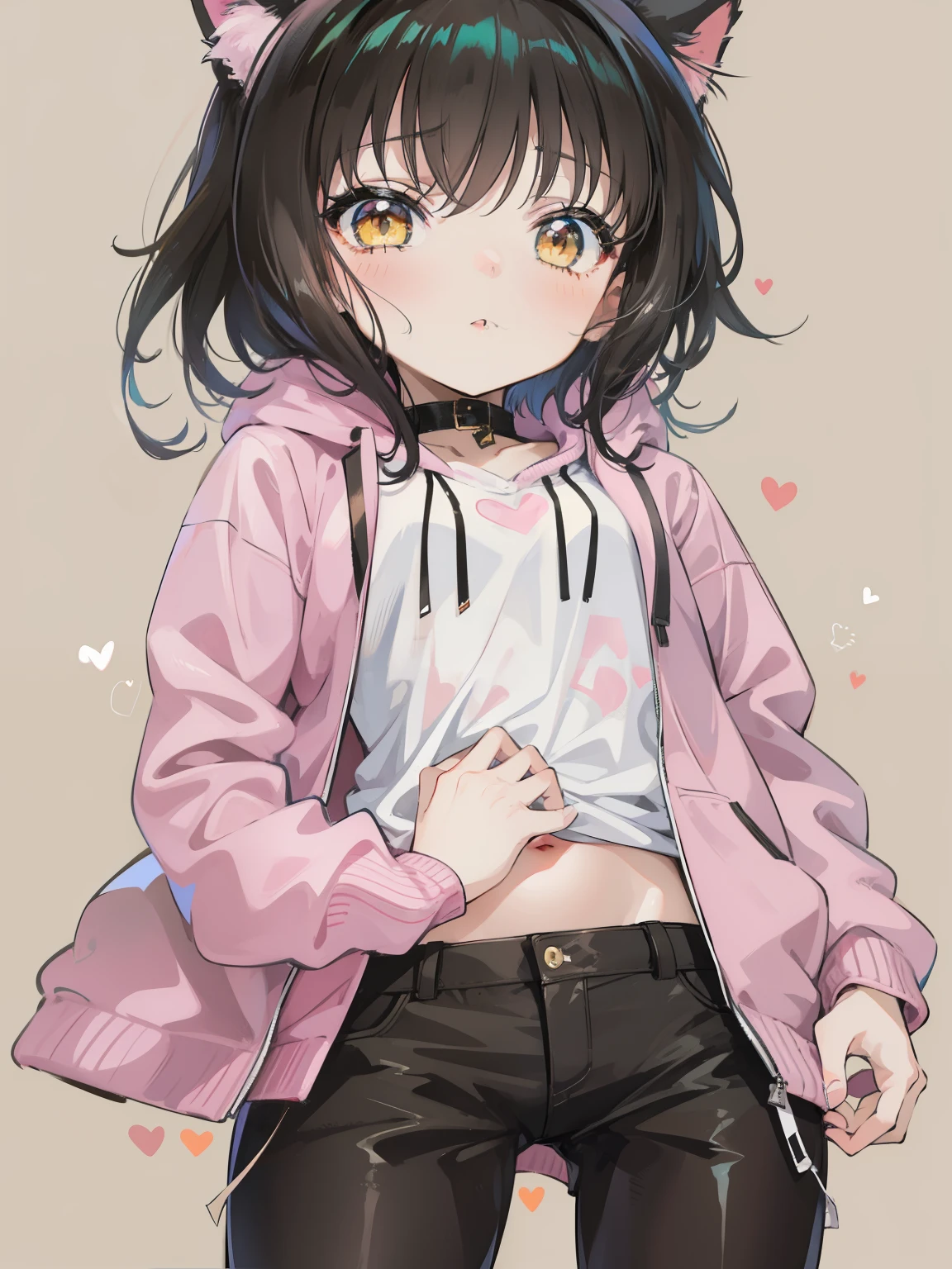 anime girl with cat ears and a pink jacket, black-haired girl wearing a hoodie, cute anime girl, anime moe art style, an anime girl, Cute girl anime visual, anime girl, in an anime style, anime atmosphere, young anime girl, (anime girl), cute anime style, cute cute girl, in anime style, anime style. 8K