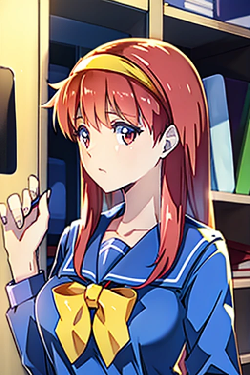 Yellow Hairband、big breasts、school girl、