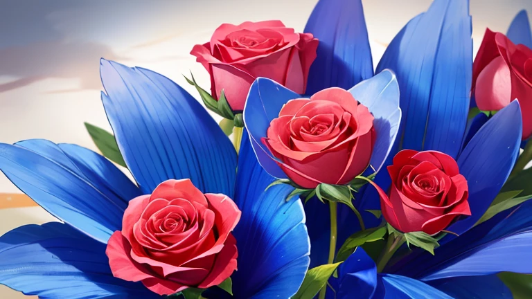 Alta calidad, alto detalle, 8K, aesthetics, Lenguaje de las flores, rosas azules, Renderizado de Art Station, Lente ultra gran angular, High Definition