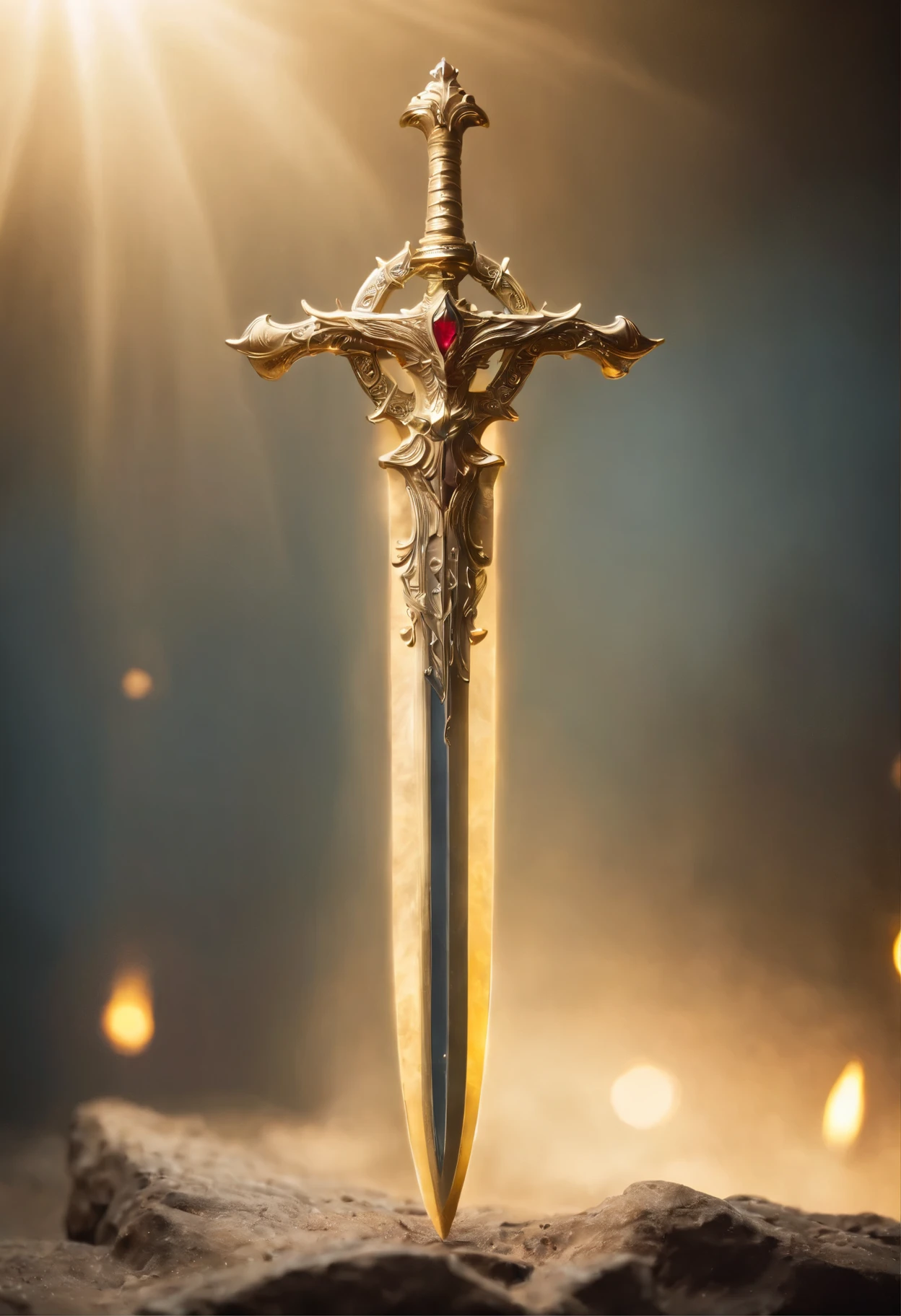 A golden holy sword, is glowing, has holy powers, high quality, high detail, 8k