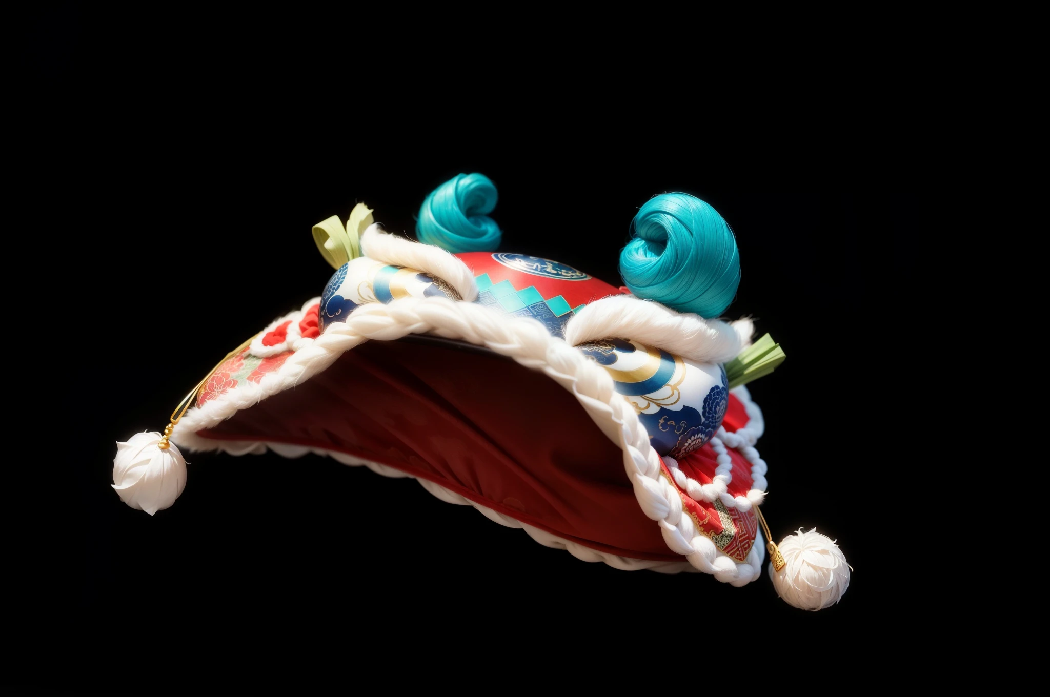 Chinese traditional printed hat,Cute and festive,White velvet edge,Hairball,Rich in details,There are two on the top of the mountain,plastic corner,Textured,There are levels,mellow