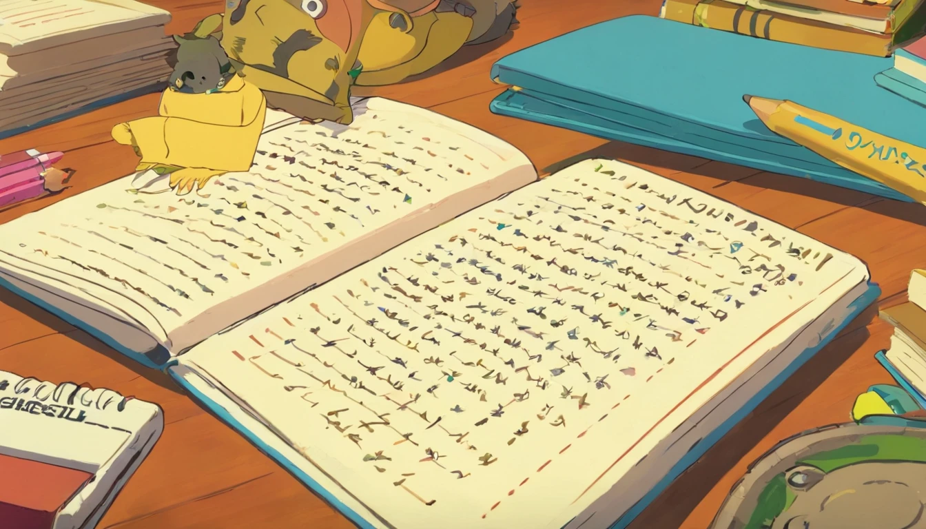 A close-up image showcasing a student’s hand writing notes in a notebook, with colorful textbooks and study materials spread out on a desk, representing the process of active learning and the organization of knowledge