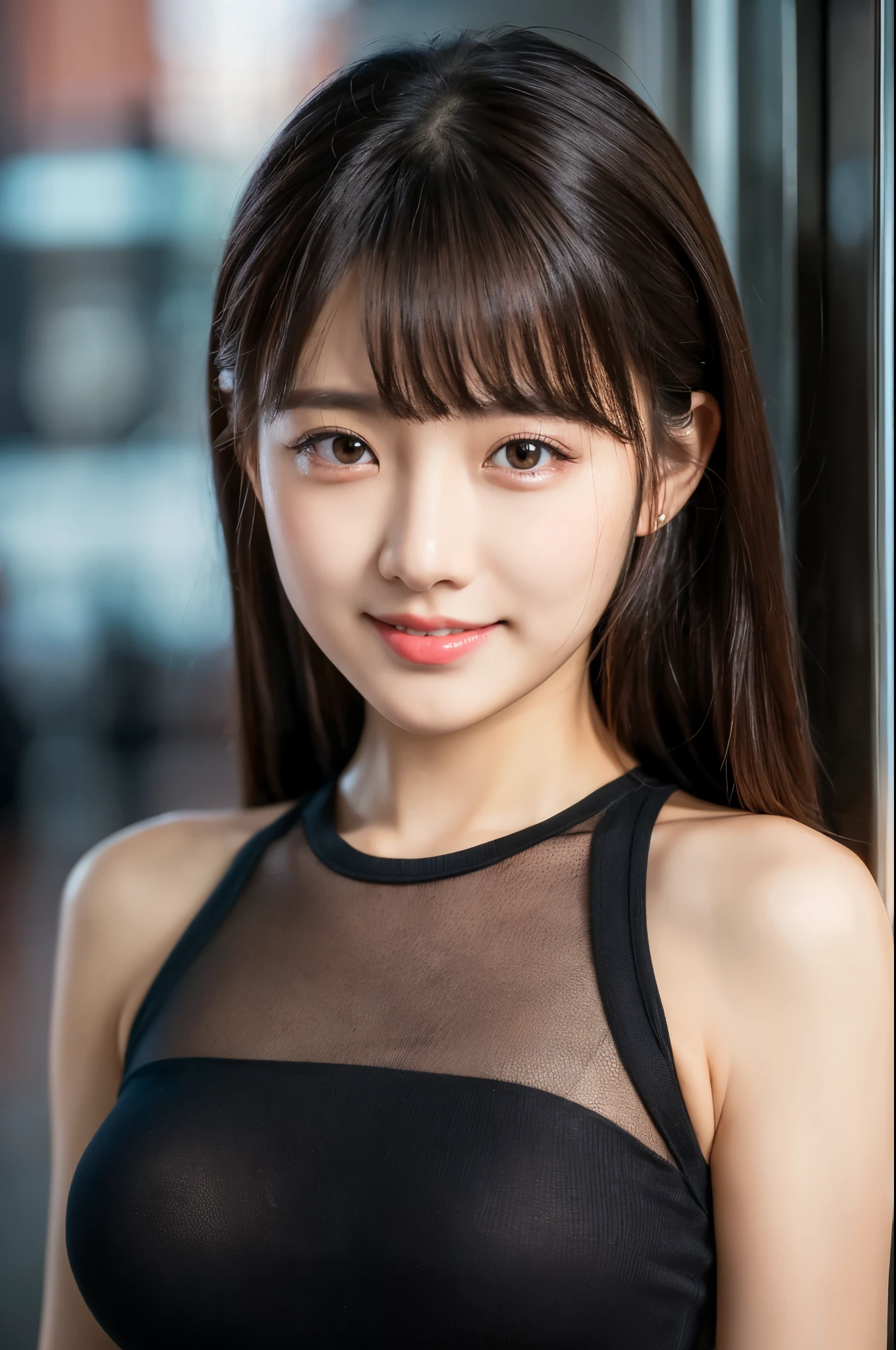 Ulchan-6500-v1.1, (RAW photo:1.2), (Photoreal), beautiful detailed girl, (See-through:1.3), (genuine: 1.4), very detailed目と顔, beautiful and fine eyes, Vests with various patterns、((Are standing:1.3))、(super realistic pantyhose:1.2), (high heels)、(Business service)、(very affectionate smile:1.2)、huge file size, High resolution, very detailed, highest quality, [masterpiece:1.6], enlightenment, very detailed, finely, highest quality, 8k wallpaper, movie lighting, 1 girl, 26 years old, perfect body shape, Cute droopy eyes、beautiful big eyes、highest quality, 1 girl, eye shadow, Upper body, portrait, ((full body shot:1.3))、