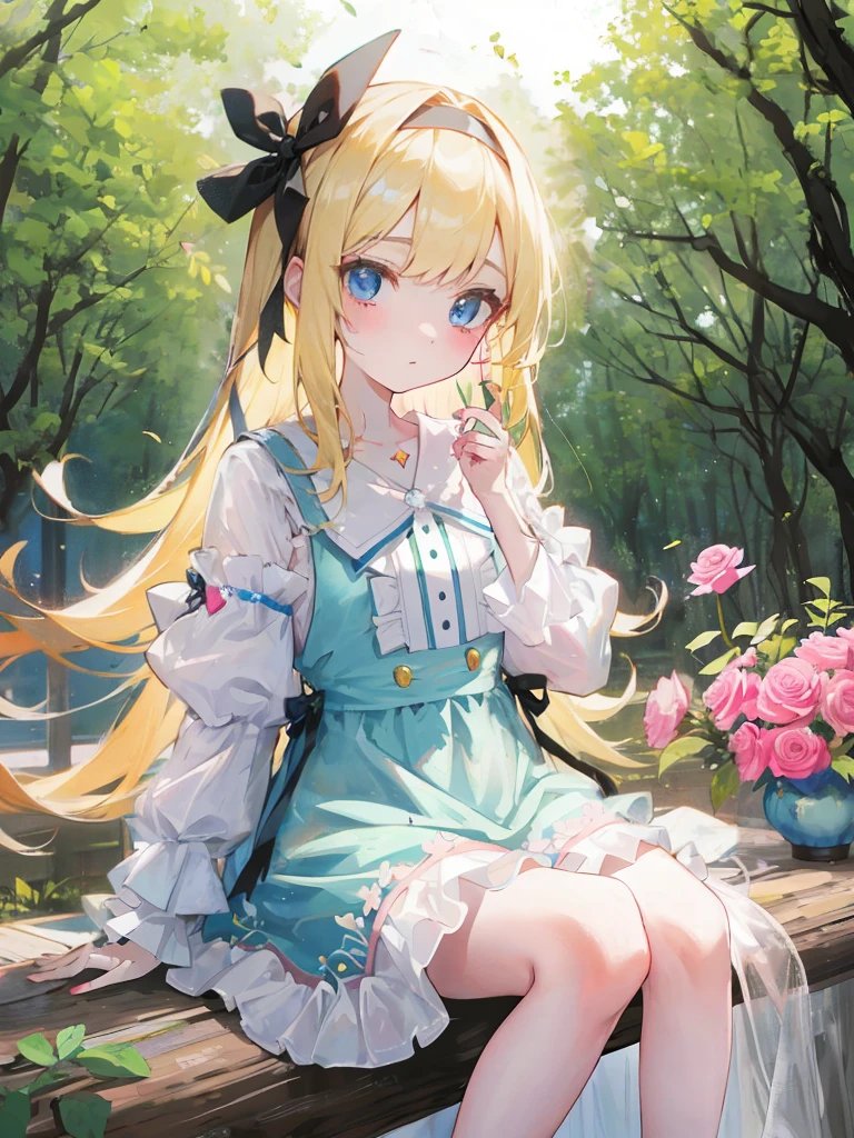 blonde、black ribbon headband