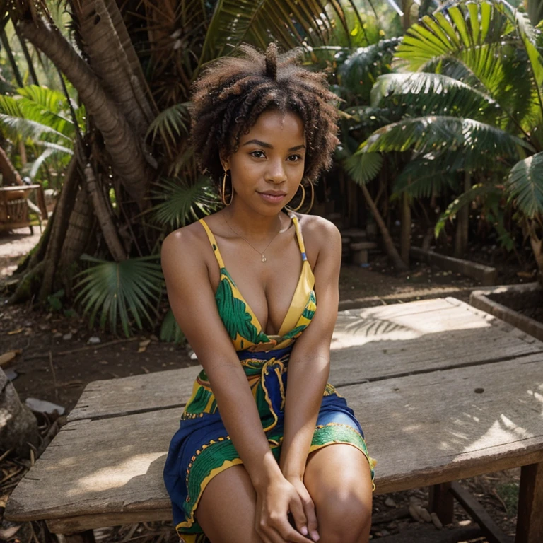 A Brazilian mulatto is a person with rich ethnic heritage, often exhibiting a combination of African and European ancestry, with a range of skin tones and a vibrant culture that celebrates Brazil&#39;s racial and ethnic diversity, dressed in&#39;a dress in the colors of nature and the colors of the Amazon forest, sitting behind a desk like a president and her hands are clasped and have changed hand positions