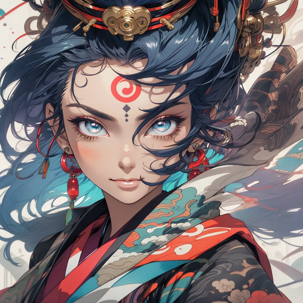 (((highest quality))),(((detailed eyes))),(((32k))),1 girl,hair,(tattoo),cyber punk,kimono,Luxurious and gorgeous,Shiny skin,earrings,flashy,((Super beautiful woman)),perfect face,Japanese sword,ultimate texture,official art,Ukiyo-e,stylish,photograph,perfect body,smile,Bewitching,Highest image quality,distinct,real,fantasy