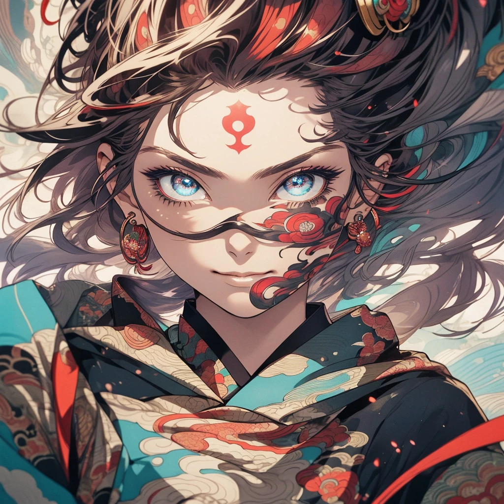 (((highest quality))),(((detailed eyes))),(((32k))),1 girl,hair,(tattoo),cyber punk,kimono,Luxurious and gorgeous,Shiny skin,earrings,flashy,((Super beautiful woman)),perfect face,Japanese sword,ultimate texture,official art,Ukiyo-e,stylish,photograph,perfect body,smile,Bewitching,Highest image quality,distinct,real,fantasy