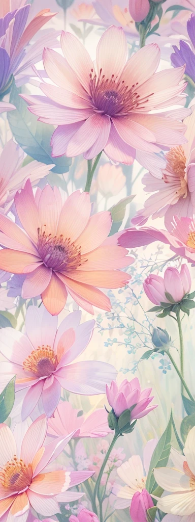 (watercolor art)，In this ethereal scenery, Dreams and reality are intertwined. The air is filled with the intoxicating fragrance of flowers, Exquisite perfume symphony. Flowers seem to release the soul, Their essence blends with the fragrant breeze that caresses the skin.Romantic and ethereal,Impressionist lighting,Soft and delicate brushstrokes, 