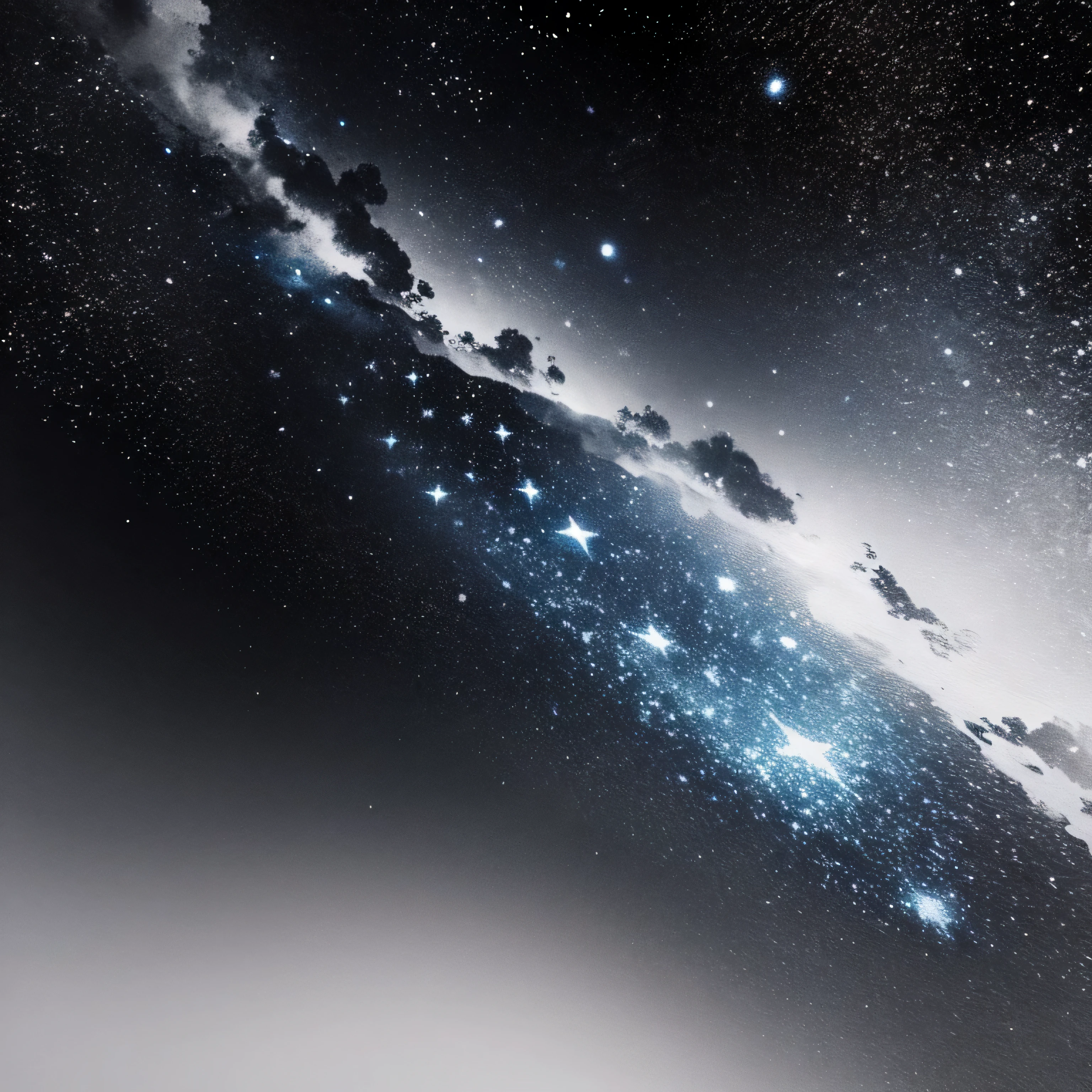 background、Starry sky and Silencio(silence)、ink painting、black and white