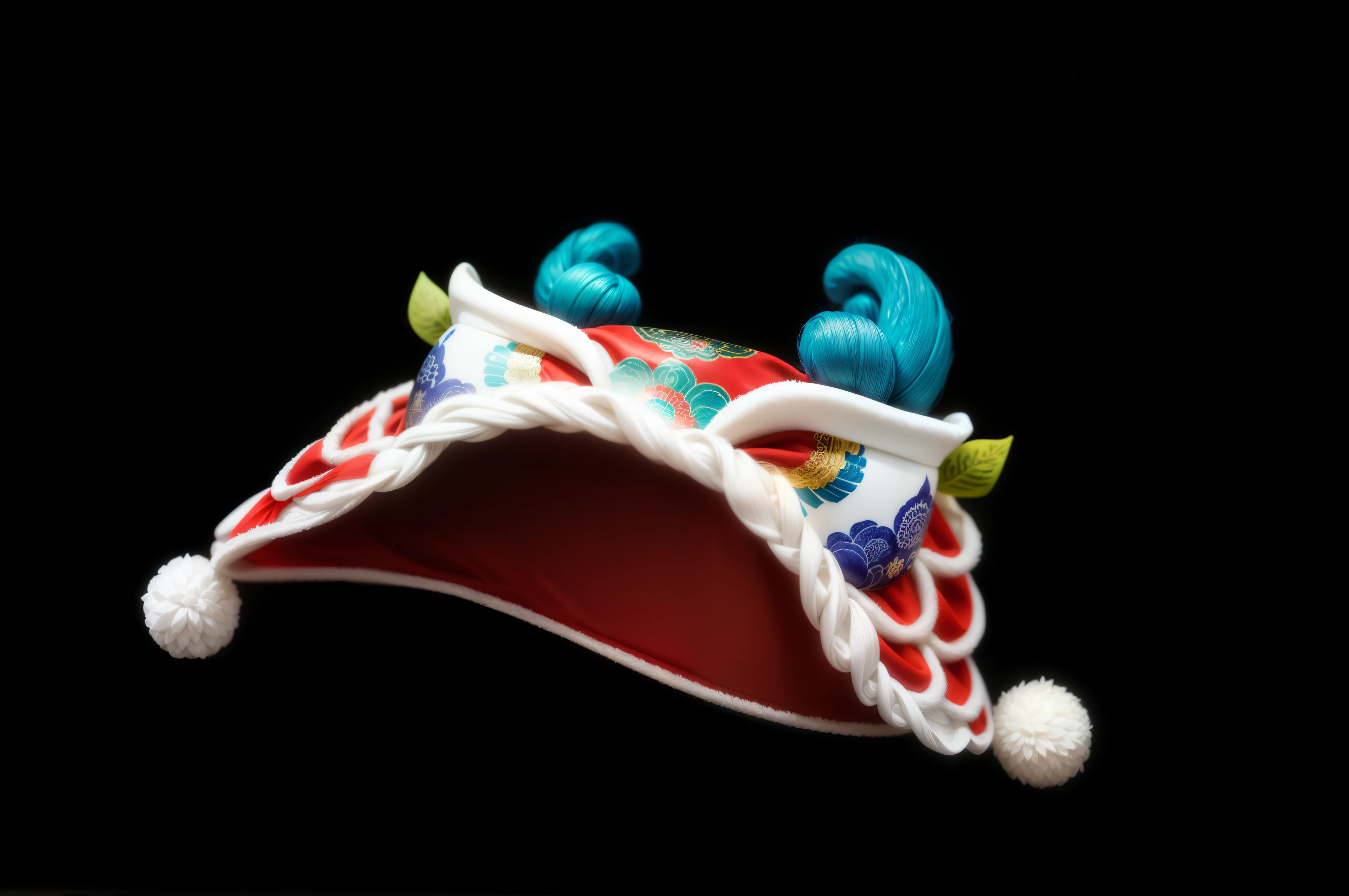 Chinese traditional printed hat,Cute and festive,White velvet trim,Rich in details,textured,hierarchical