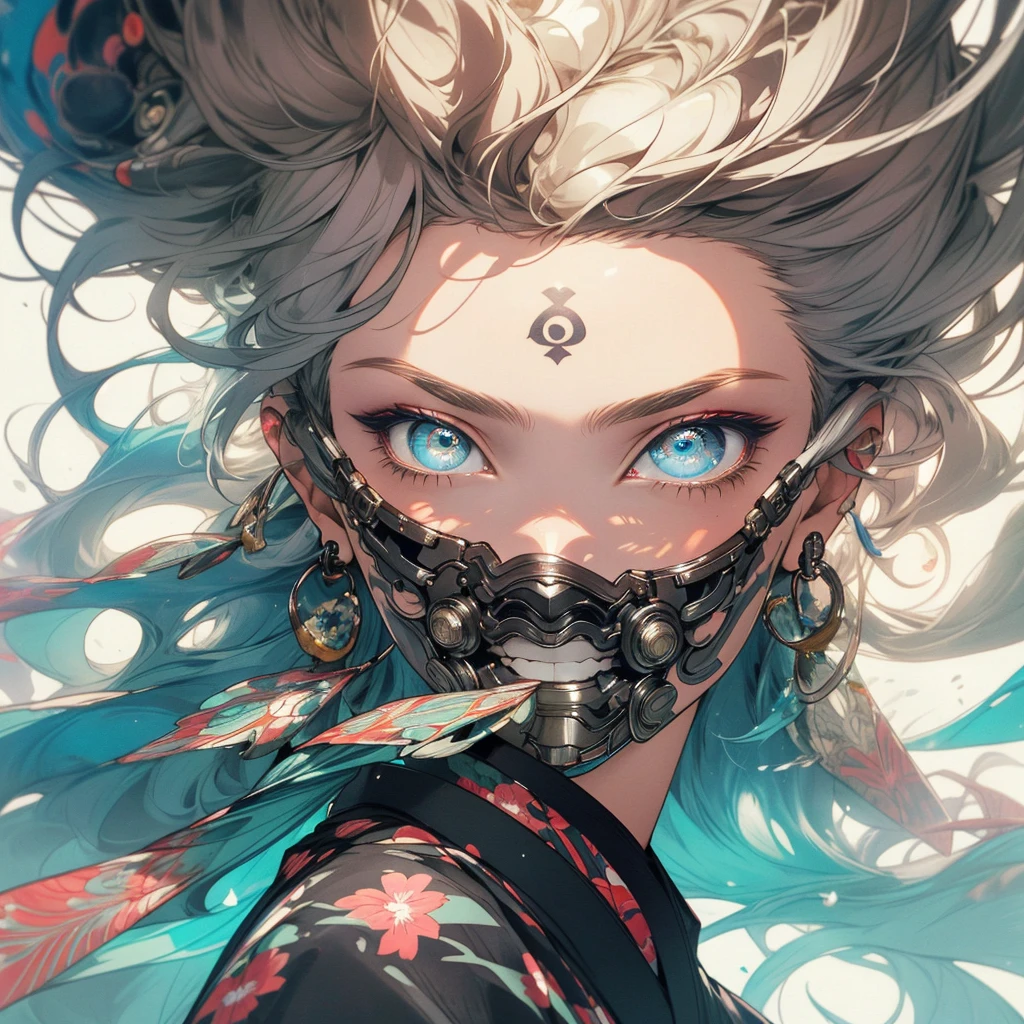 (((highest quality))),(((detailed eyes))),(((32k))),1 girl,hair,(tattoo),cyber punk,kimono,Luxurious and gorgeous,Shiny skin,earrings,flashy,((Super beautiful woman)),perfect face,Japanese sword,ultimate texture,official art,Ukiyo-e,stylish,photograph,perfect body,smile,Bewitching,Highest image quality,distinct,real,fantasy,Different eye color
