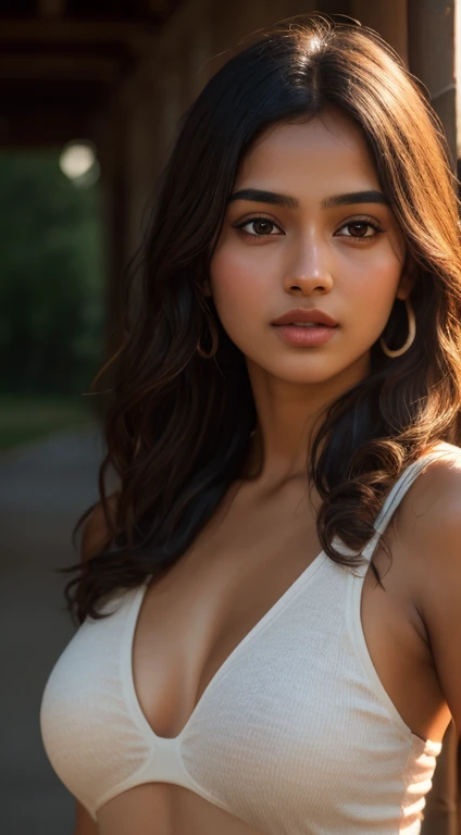 young Indian girl, 18-year-old, red top, gentle lighting, intricate facial details, flawless complexion, top-notch 3D rendering, hyper-realistic, shot on Indian road. photorealistic digital art trending on Artstation 8k HD high definition detailed realistic, detailed, skin texture, hyper detailed, realistic skin texture, armature, best quality, ultra high res, (photorealistic:1.4),, high resolution, detailed, raw photo, 400 camera f1.6 lens rich colors hyper realistic lifelike texture dramatic lighting unrealengine trending on artstation cinestill 800