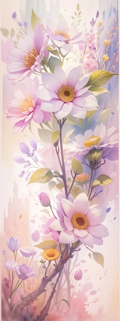 watercolor art,In this ethereal scenery, Dreams and reality are intertwined. The air is filled with the intoxicating fragrance of flowers, Exquisite perfume symphony. Flowers seem to release the soul, Their essence blends with the fragrant breeze that caresses the skin.