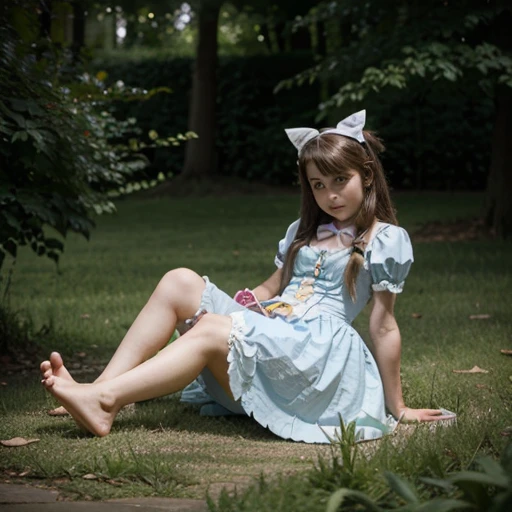 Cosplay as Alice in wonderland, barefoot 
