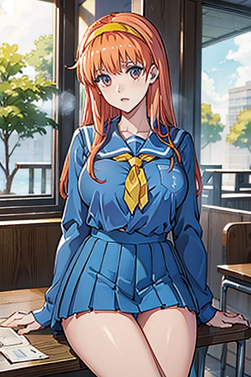 Yellow Hairband、big breasts、school girl、
