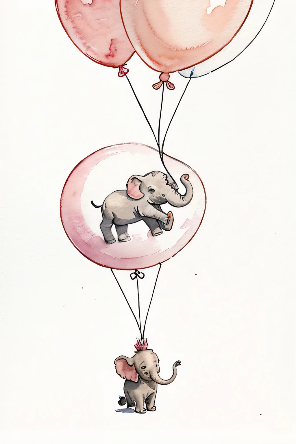 watercolor graphics baby elephant in a hot air balloon on a white background cartoon