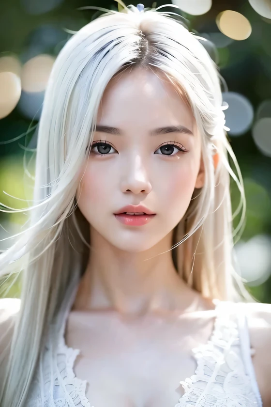 １５Caucasian model at the age, full body image,（(Clean clothes)), white clothes, skin color, Pretty Caucasian Woman, gray hair, lazy smile, (8K, Live shooting, highest quality, masterpiece: 1.2), masterpiece, Super detailed, ultra high resolution, (realistic and realistic photos: 1.37), High-definition RAW color photo, very delicate and beautiful, 非常にbe familiar with, 8k wallpaper, wonderful, be familiar with, 非常にbe familiar withな目, 非常にbe familiar withな肌, 非常にbe familiar withな指, h非常にbe familiar with nose, 非常にbe familiar withな口, perfect , Upper body, ,  feeling、 processing、clothes to wear'Do not show your breasts、, gray hair, eyes are blue, masterpiece, realistic skin texture, 超be familiar with, shiny hair and white skin, 、 beautifully dressed body、Juvenile impression、Upper body、eyes are blue、、she looks like a white woman、gray hair、Image from an angle