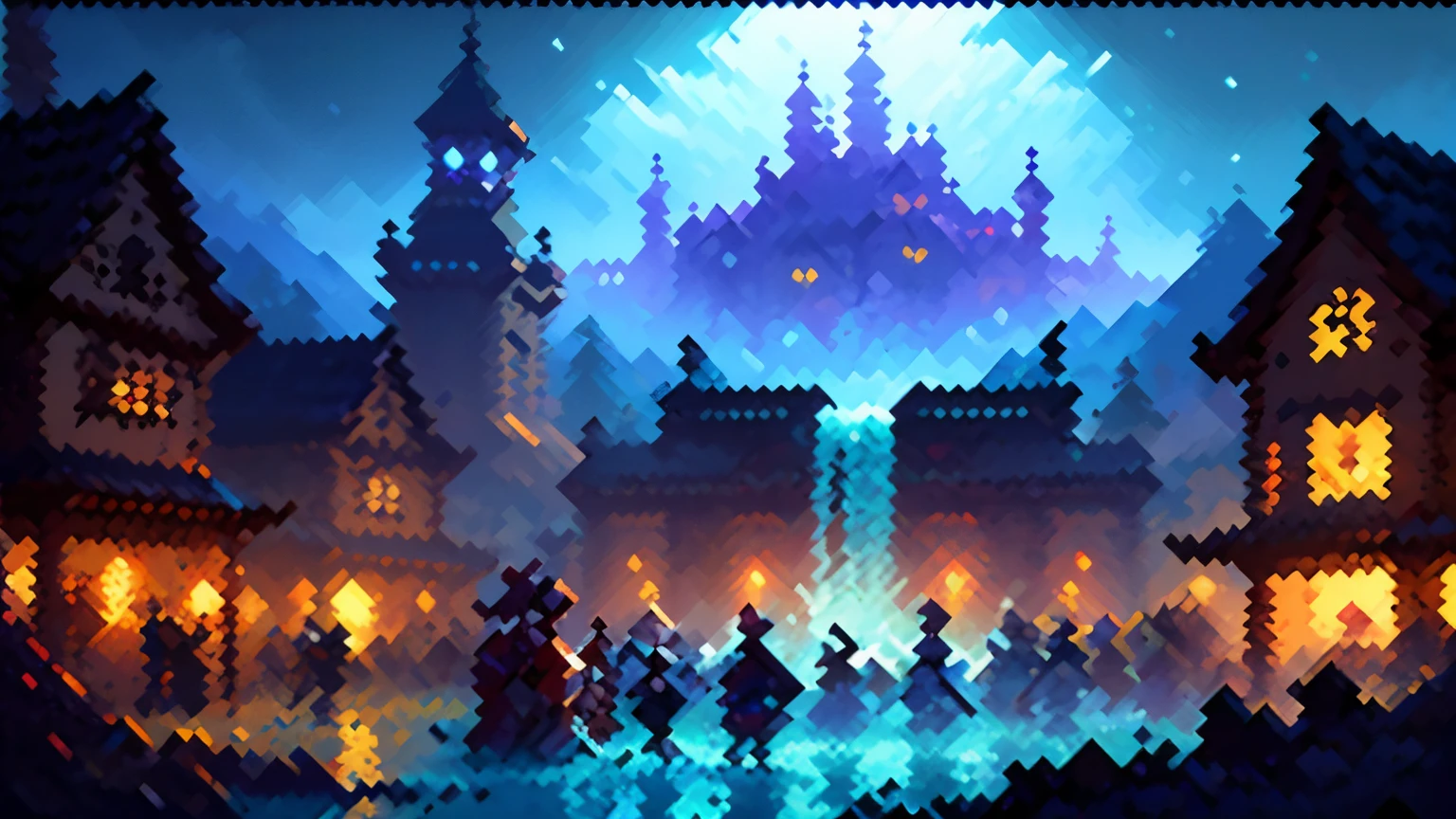 Pixel art capturing the diverse landscapes of Teyvat, from lush meadows and cascading waterfalls to soaring mountains and mystical forests.
Each region of Teyvat, like Mondstadt and Liyue, depicted with distinct pixel art detailing.
Characters:
Iconic Genshin Impact characters reimagined in charming pixel form, each retaining their unique traits and costumes.
Party members gathered in a lively scene, ready for adventure, with pixelated elemental effects.
Monsters and Creatures:
Pixelated renditions of the game's formidable monsters and magical creatures roaming the landscape.
Bosses like Regisvines or Ruin Guards depicted in pixel art, capturing their menacing essence.
Cities and Landmarks:
Pixelated depictions of bustling cities like Mondstadt and the intricate architecture of Liyue Harbor.
Iconic landmarks such as the Wangshu Inn and the Cathedral embraced by charming pixel aesthetics.
Day-Night Cycle:
A dynamic pixel art representation of the day-night cycle, transitioning seamlessly from vibrant daylight to the serene glow of night.