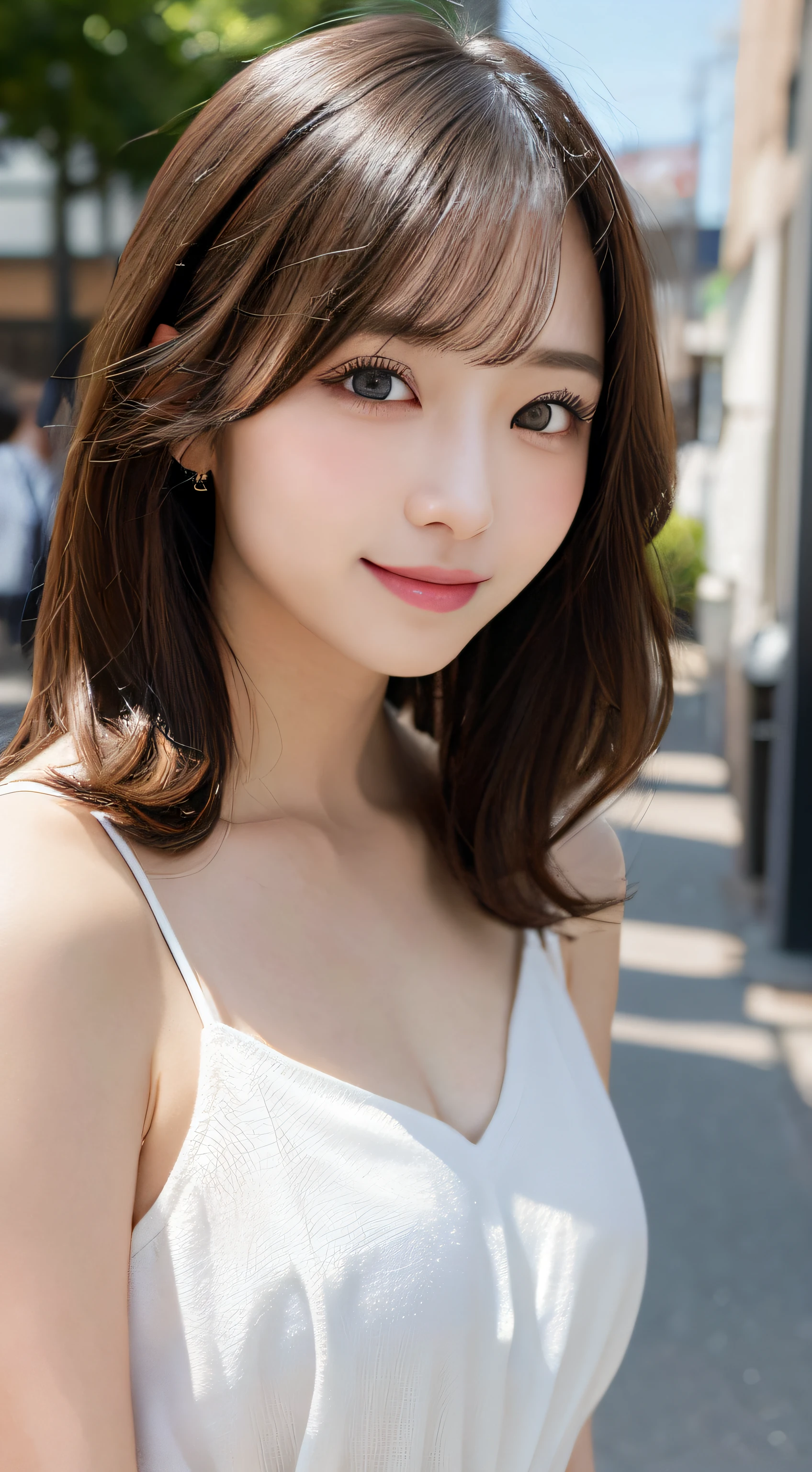 masutepiece, Best Quality, Illustration, Ultra-detailed, finely detail, hight resolution, 8K Wallpaper, Perfect dynamic composition, Beautiful detailed eyes, Women's Fashion Summer,Bob Hair,mid-chest, Natural Color Lip, Bold sexy poses,Smile,Harajuku、20 years girl、Cute、Sexy shot looking at camera