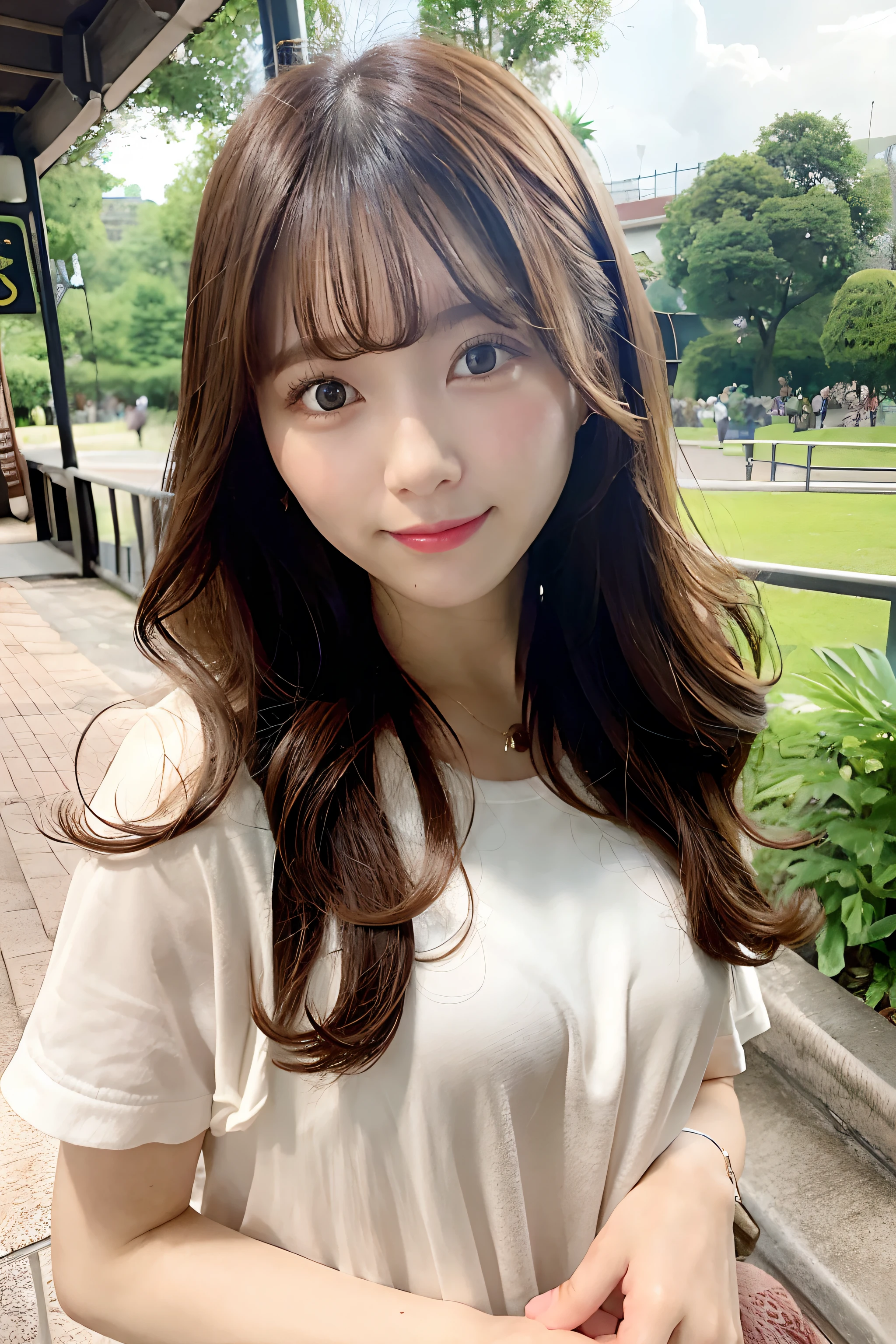 Dating at the zoo、Beautiful woman、About 25 years old、Curly hair、brown haired、Pull shot、Farsight