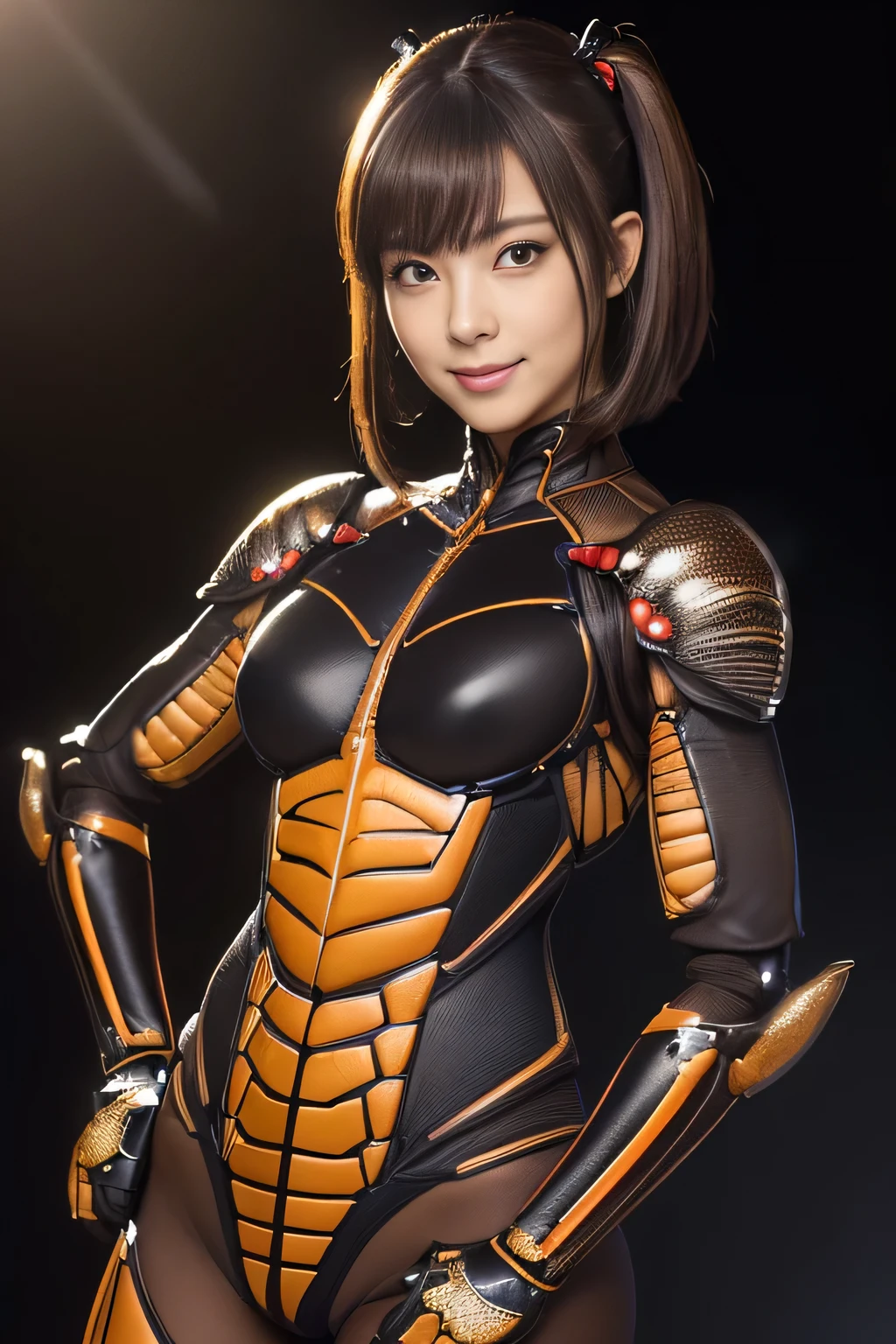 (High resolution,masterpiece,highest quality,Very detailed CG, anime, official art:1.4), realistic, photograph, amazing detail, all complicated, luster and luster,great many layers, 8k wallpaper, 3D, sketch, cute, figure,( alone:1.4), perfect female proportions,villain's daughter, (Fusion of dark brown cockroach and lady:1.4), (brown cockroach form lady:1.2), (brown cockroach woman:1.2), (Fusion:1.2), (alone:1.4), (evil smile:1.2), muscular, abs, (Cockroach brown exoskeleton bio insect suit:1.4), (Cockroach brown exoskeleton bio insect armor:1.2), (brown transparent cockroach feathers:1.4), (brown cockroach antenna:1.3),