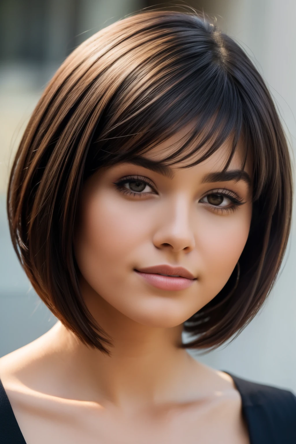 Isabel Merced, portrait bob_cut hair, beautiful face, perfect face, ultra realistic, front view, photo realistic