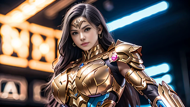 WONDER WOMAN, MEDIUM BOOBS, MECHA HEAVY ARMOR, TRANSPARANT, MUSCLE BODY, SEXY.