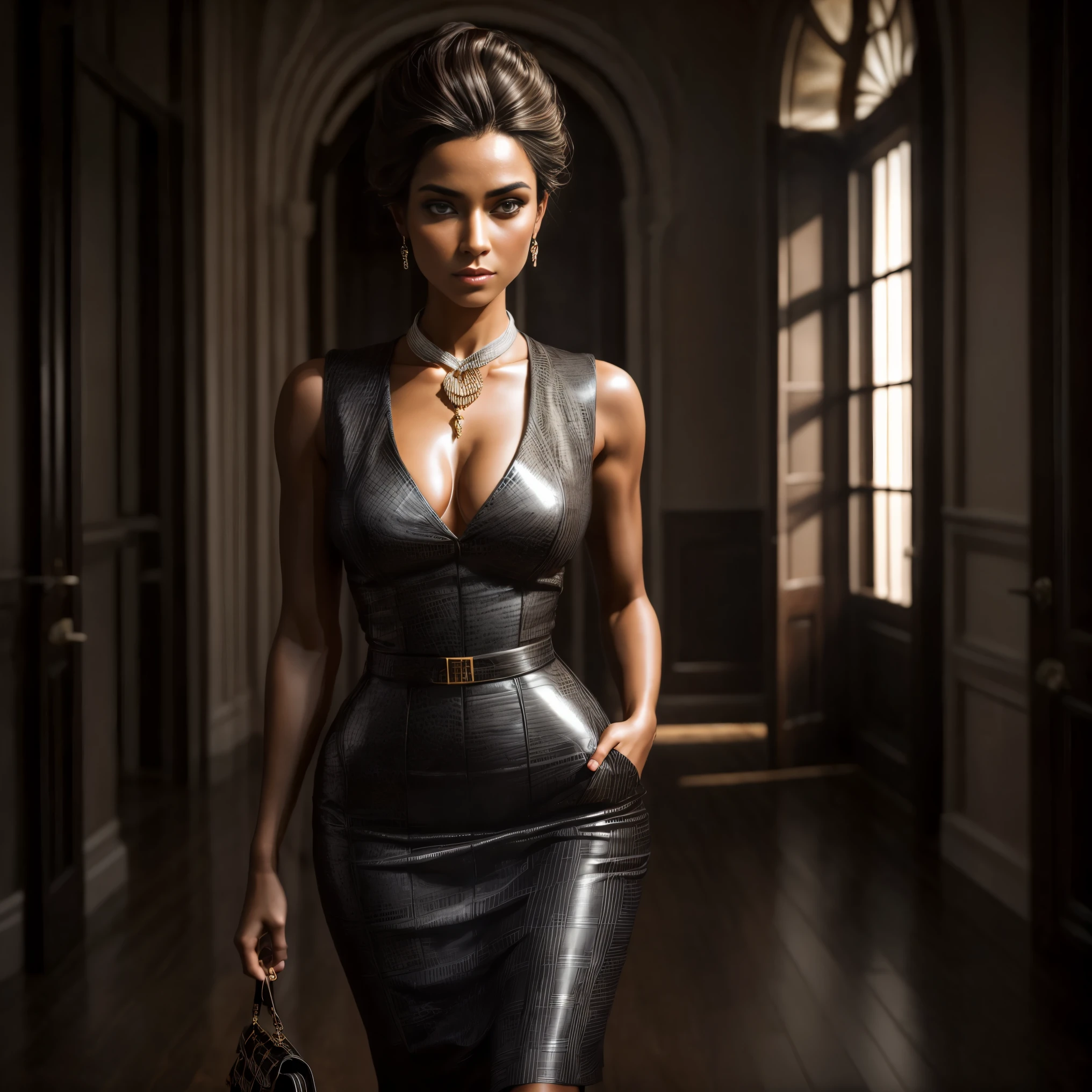 BalenciagaStyle,
Masterpiece, absurdres,award winning photo, extremely detailed, amazing, fine detail, extremely detailed brown eyes and face, by lee jeffries nikon d850 film stock photograph 4 kodak portra 400 camera f1.6 lens rich colors hyper realistic lifelike texture dramatic lighting unrealengine trending on artstation cinestill 800 tungsten, beautiful woman , slim, tiny waist,pencil_dress, a woman wearing a (black, white checkered pencil_dress), holding a purse, character generated and dressed in BalenciagaStyle