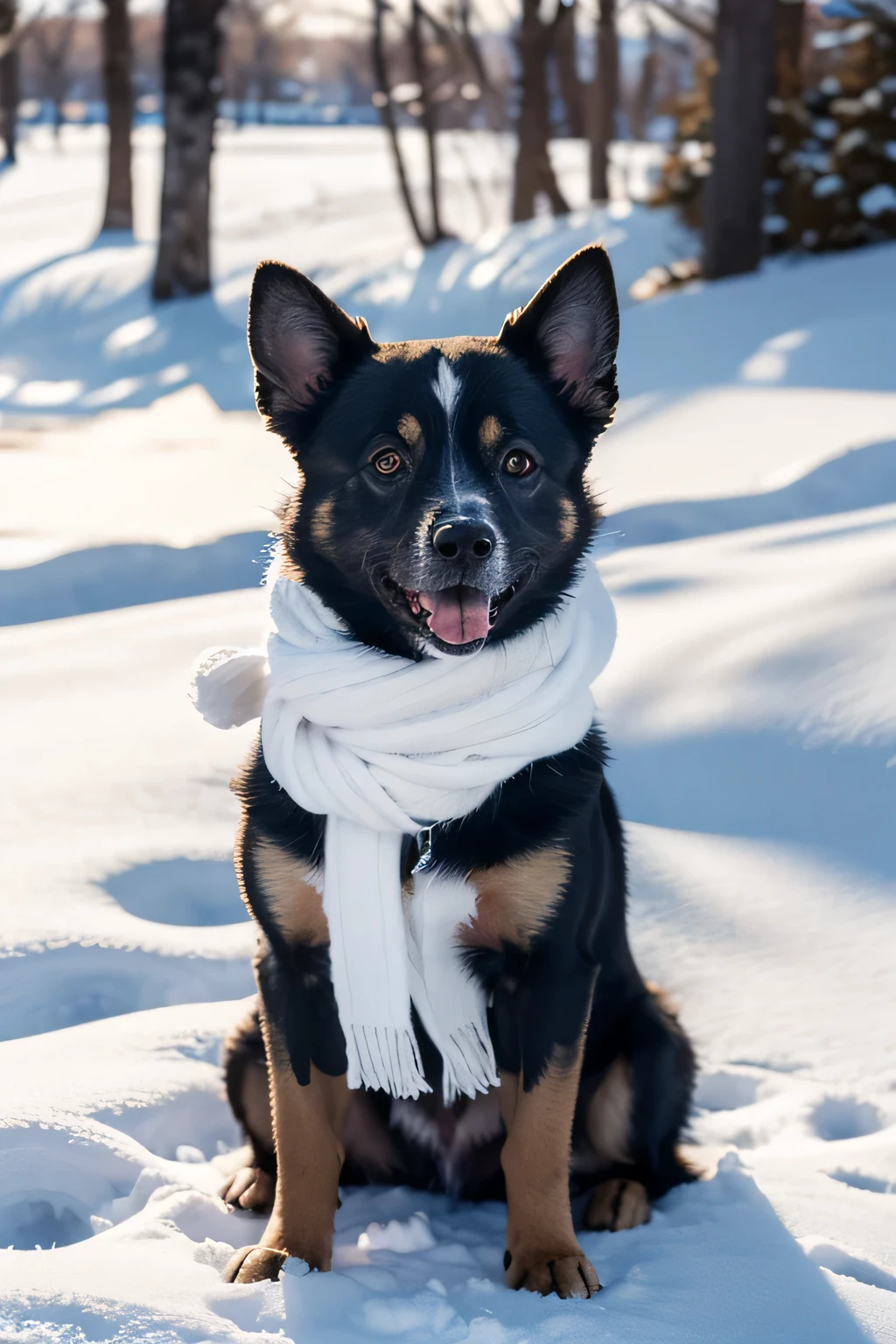 "a cozy and inviting picture,Depicts dogs enjoying the wonders of winter. They played happily in the snow scene, Wear a colorful coat or scarf,Add a touch of joy to the white environment. The scene is set in an idyllic winter park,The trees are covered with snow,The sky glows with the soft light of a winter afternoon. Capture the fluffy texture of snow, Dogs’ playful interactions, as they explore this wintry wonderland,Their expressions are pleasant. This photo conveys warmth in the cold, High resolution and candid, Happy moments for pets."