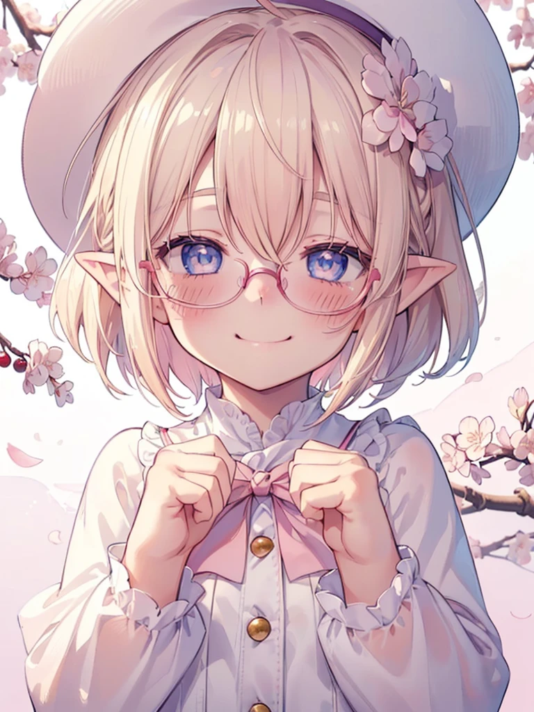 ultra detailed, best quality, high resolution, 8k, beautiful, pale skin, , perfect face,  (((chibi:1.3))), (((solo))), (glossy blonde hair), (very short hair), blue eyes, (ahoge:1.3), ((glasses:1.3)), ((pointy ears)), (blush:1.4), ((cowboy shot)), (happy smile), ((glitter background:1.1)), ((cat kigurumi)), (sunlight filtering through the trees), ((winter big hat:1.1)), ((looking away)), ((snowy:1.5)), nsfw, panty shot, white frilled panty, ((clothes lift:1.5)), show off nipple, large breasts, ((sitting backwards)), sitting, from behind