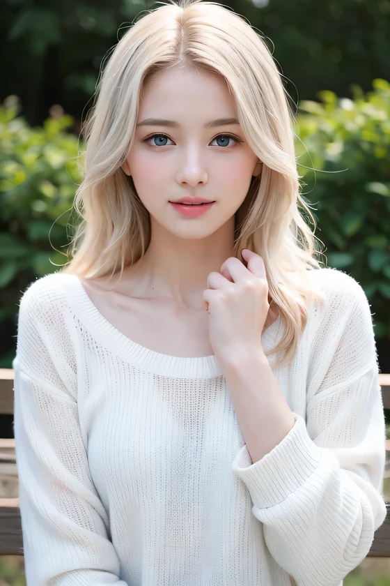 15Caucasian model at the age, full body image,((Clean clothes)), white clothes, skin color, Pretty Caucasian Woman, gray hair, laughter, (8K, Raw photo, highest quality, masterpiece: 1.2), masterpiece, 超detailed, Super high resolution, (realistic and realistic photos: 1.37), High-definition RAW color photo, very delicate and beautiful, 非常にdetailed, 8k wallpaper, amazing, detailed, 非常にdetailedな目, 非常にdetailedな肌, 非常にdetailedな指, h非常にdetailed nose, 非常にdetailedな口, perfect anatomy, Upper body, , Translucency、Transparency、wearing a white sweater、, gray hair, blue eyes, masterpiece, realistic skin texture, 超detailed, shiny hair and white skin, 、 beautifully dressed body、Juvenile impression、Upper body、blue eyes、、she looks like a white woman、innocent face、gentle and big eyes、natural skin texture
