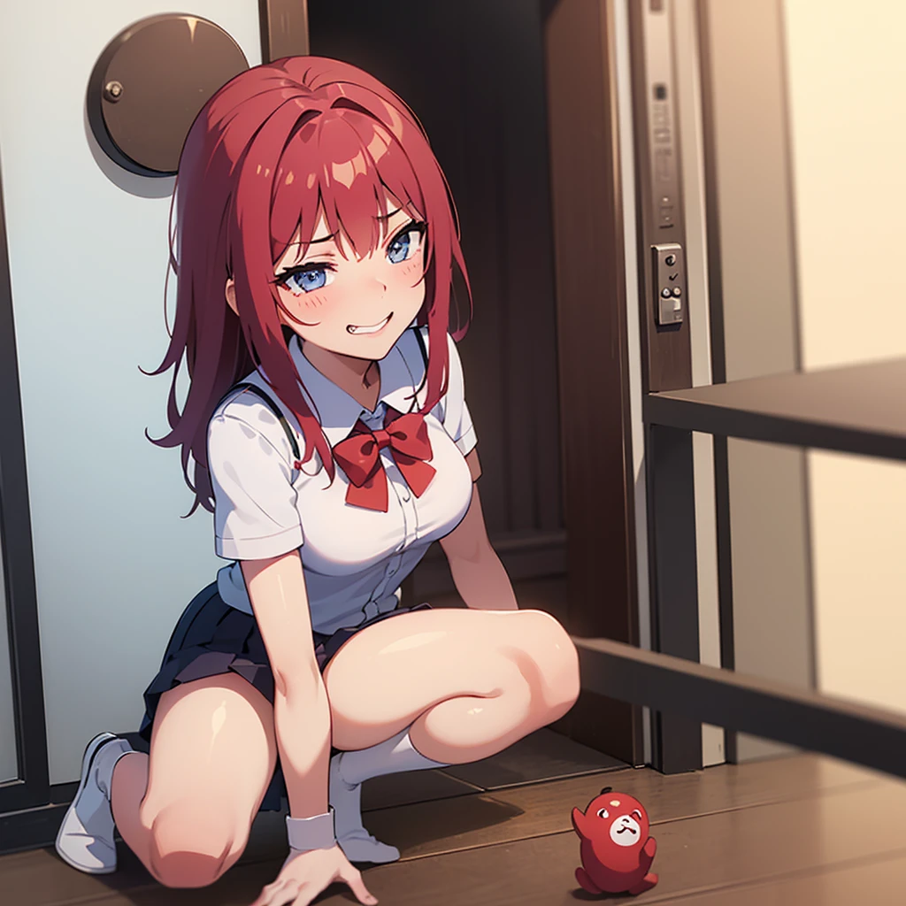 (lustful smirking smiley with face red blush)(wearing a schoolgirl uniform)(uniform tear aparts)(sex trafic)