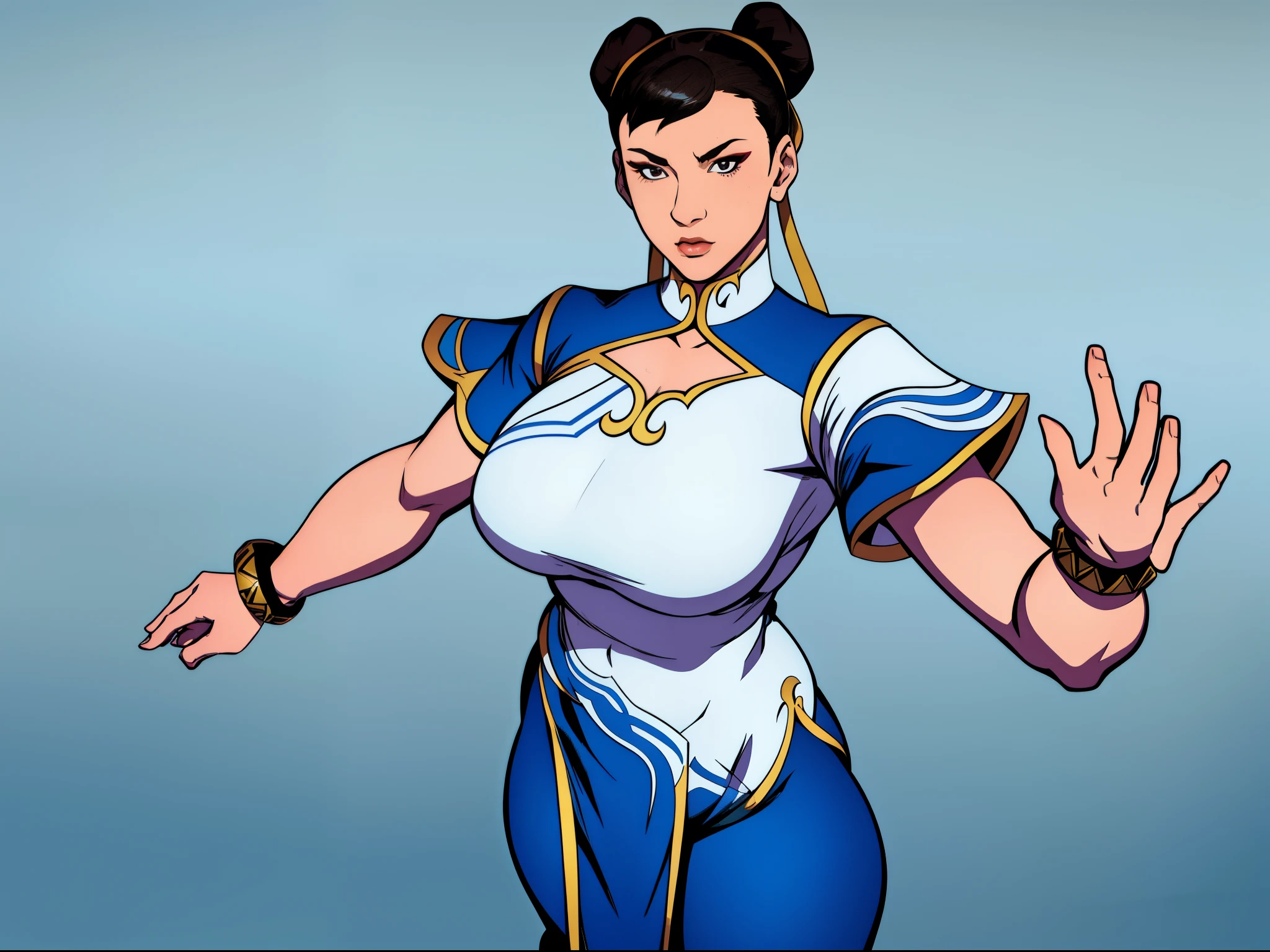 score_9, score_8_up, score_7_up, score_6_up, score_5_up, score_4_up, solo, Chun-Li from street fighter, ((thicc mature mom)), black hair, big thick full lips, ((pouted lips)), ((kissy lips)), one eye closed, squinting eye, ((full body)), ((NSFW)), sexy, seductive, alluring, cute, seductive smile, ((flirty)), (((gigantic breasts))), sagging breasts, big nipples, wide hips, thick thighs, huge ass, breasts focus, (((two Pov hands groping breasts firmly))), (((from pov))), looking at viewer, ((upper body)), hands behind back, ((cowboy shot))