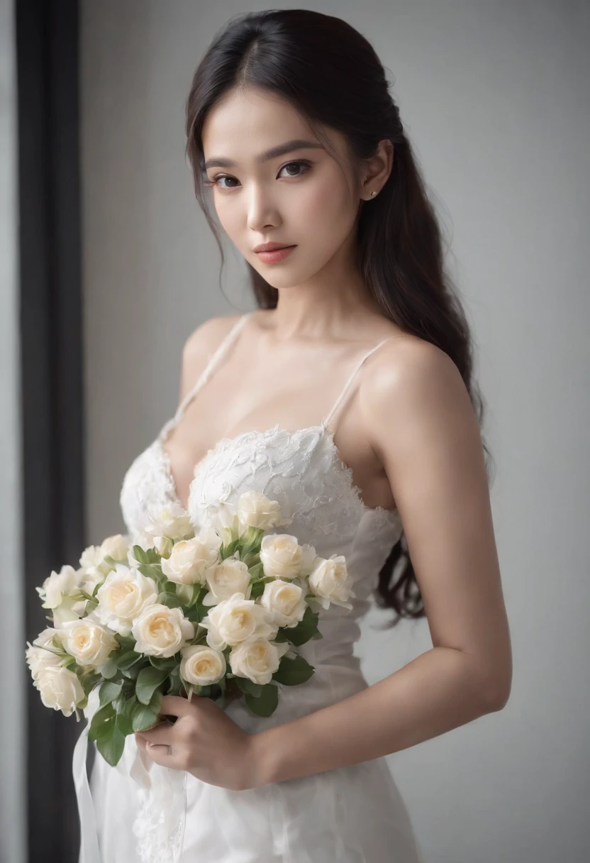 Chinese girl, white skin, shaggy breasts, big breast, happy face, thick body, sexy body, gym body, curvy waist, sunny day, milky white skin, a butterfly tattoo on the shoulder back, a big flower tattoo on the thigh, there is a tatoo says "Thasya" on the lower arm, sexy transparent bride gown, sitting crossing legs, in the church, nakeness, full body, beautiful nail arts, showing her white tighs, black hair, straight hair, sexy toe, camera from front, full body from toe to head, full body, see-through black public hair, thick pubic hair