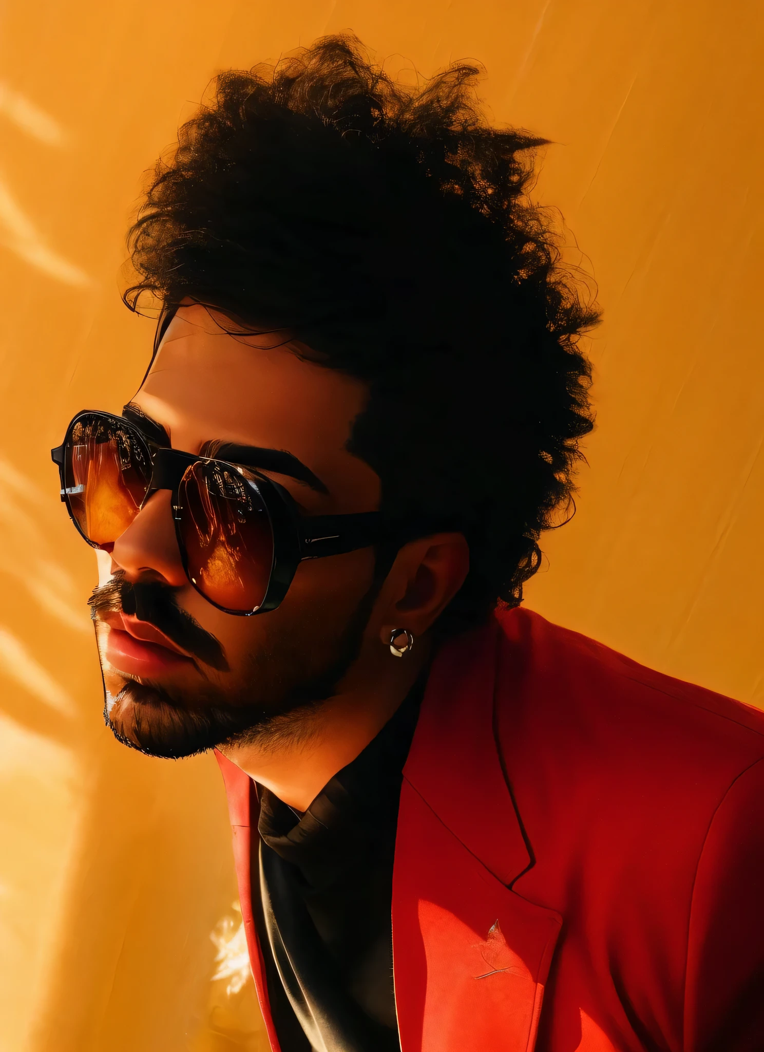 faaris azura in a red jacket, faaris azura wearing sunglasses, faairs azura with a afro, faaris azura