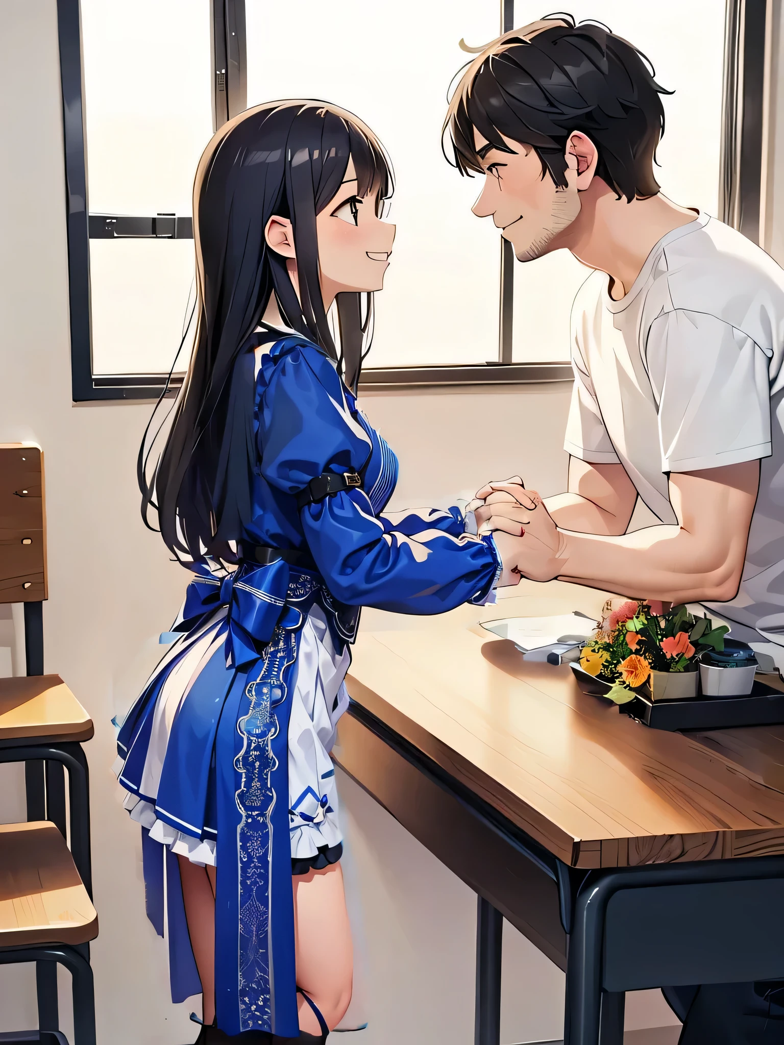 She wears gorgeous clothes, Idol-like frilly costume.。wearing a miniskirt。