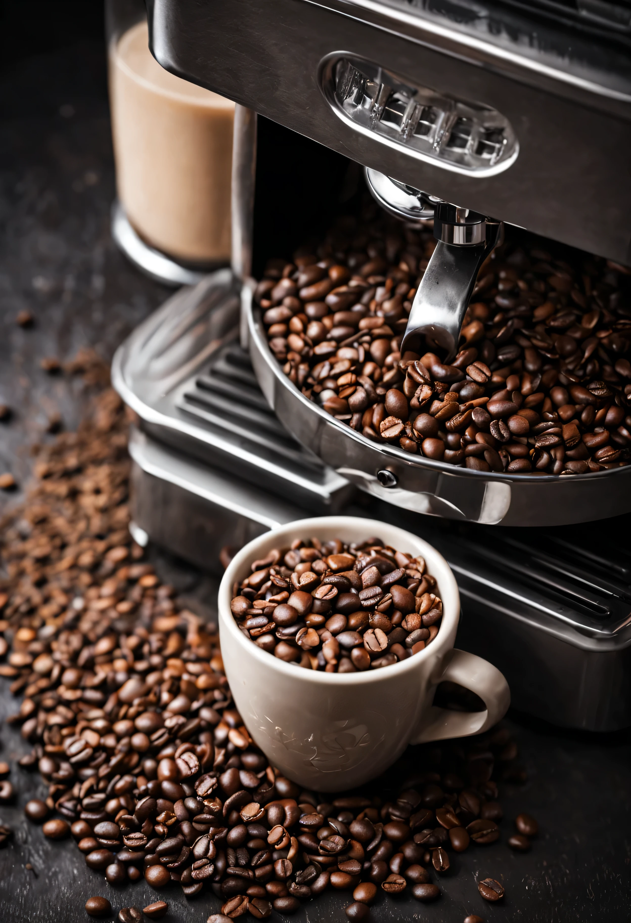 grains de café, avec machine à café, photo de style
