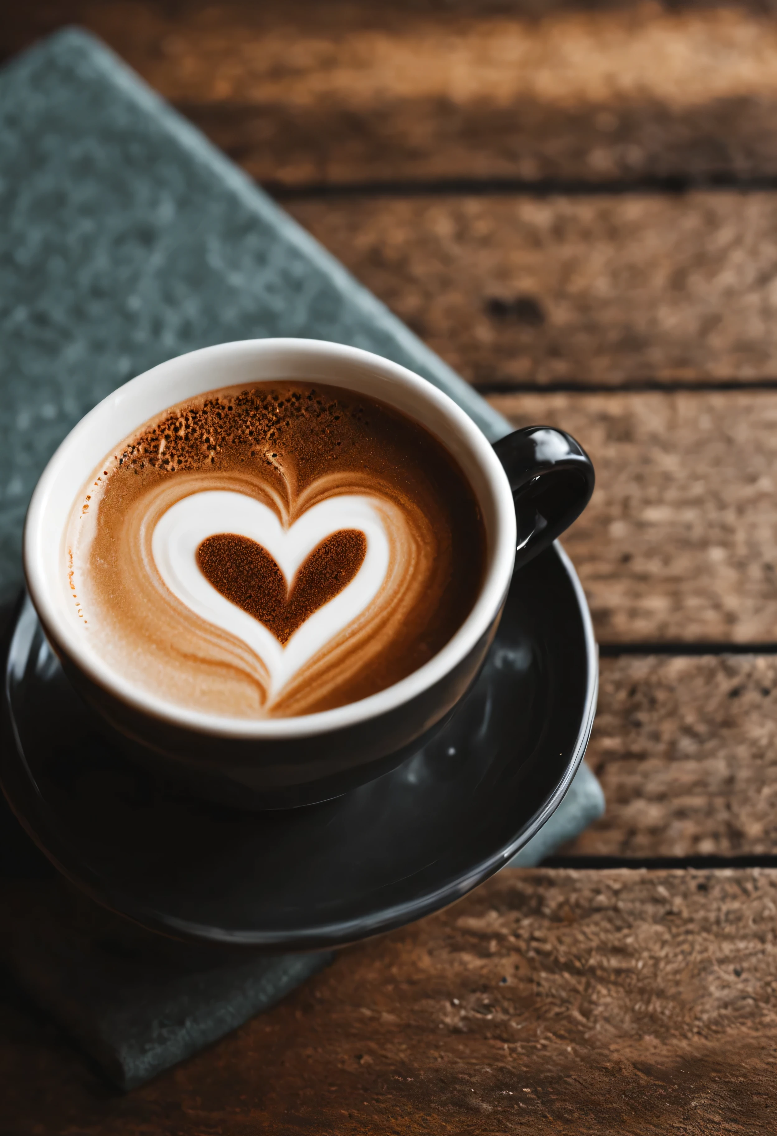 Tasse de café avec un coeur dessiné sur la surface du café, photo de style