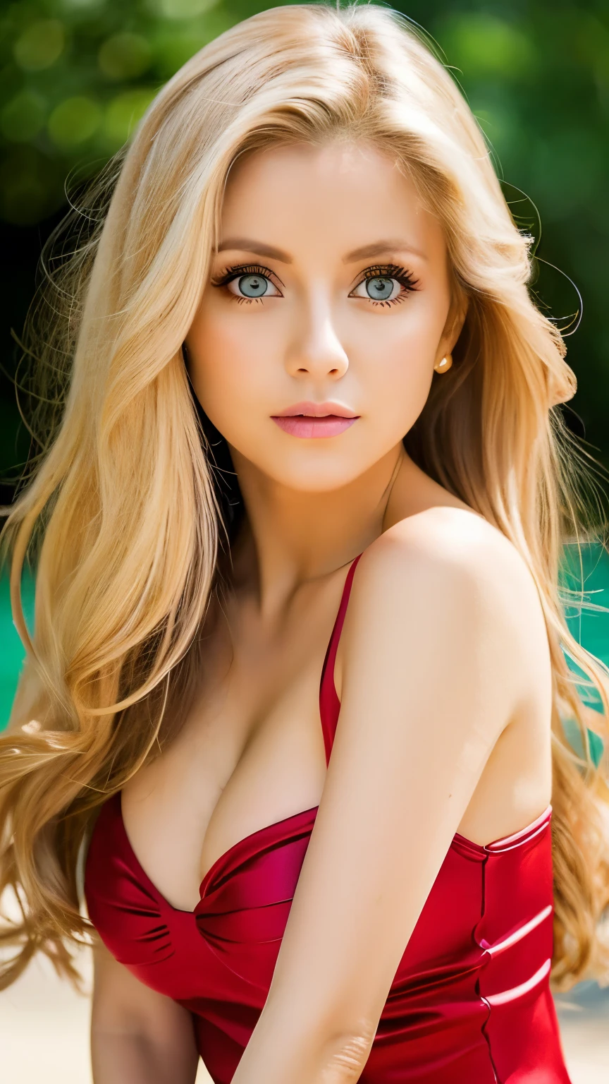 blonde、Asia、woman、big breasts、30 years old、big eyes、brown eyes、Glamour、long hair、half russian、looking at the camera、swimsuit